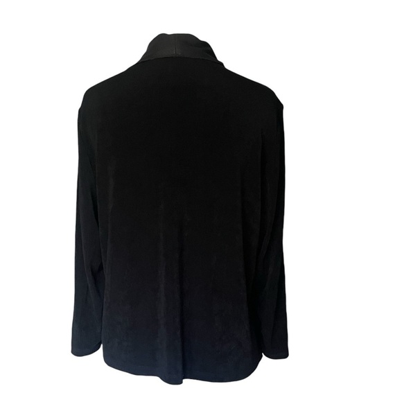Black Chico's Travelers Waterfall Cardigan with faux leather lapels - Picture 2 of 5